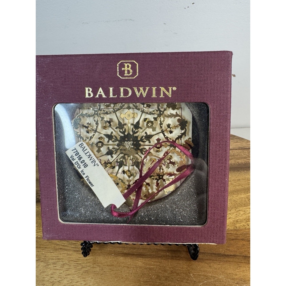 2001 Baldwin Val D'Or Ice Flower Christmas Ornament 24KT gold Finish Brass NIB